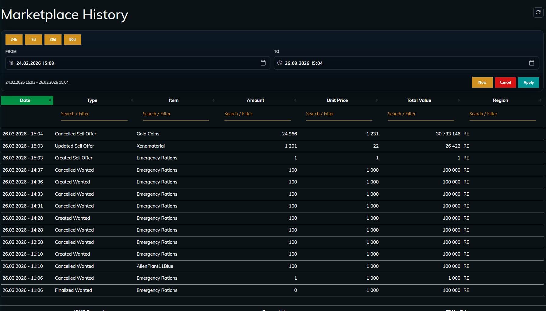 Marketplace History Preview